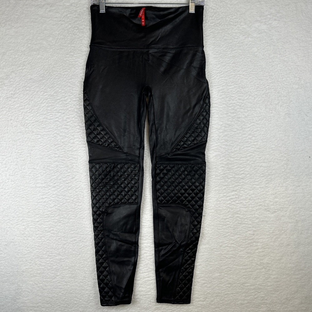SPANX Quilted Faux Leather Very Black High Waisted Moto‎ Leggings Women's Large